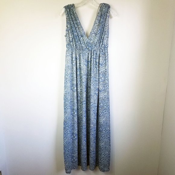 H&M Dresses & Skirts - H&M Women's Blue Paisley Lined Roman Goddess Pleated Halter Maxi Dress Gown